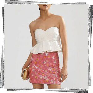 NWT: Pink & White Floral Sequin Mini Skirt (XS) by Farm Rio